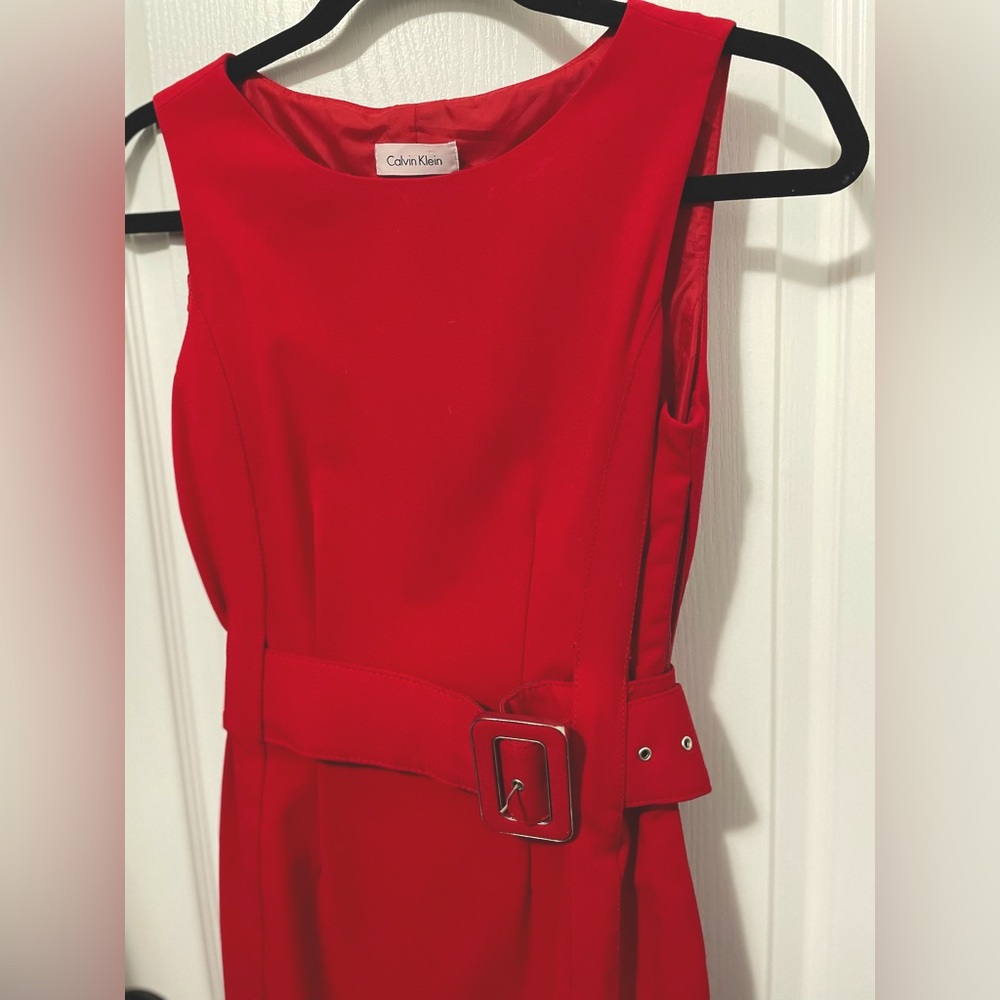 Classic Red Dress with Belt. Calvin Klein. Perfect Office Wear.
